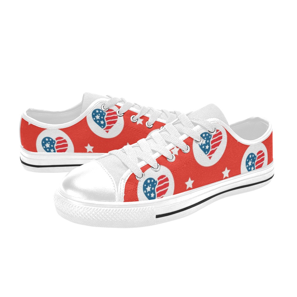 Patriotic USA Hearts Low Top Canvas Shoes for Kid (Model 018)