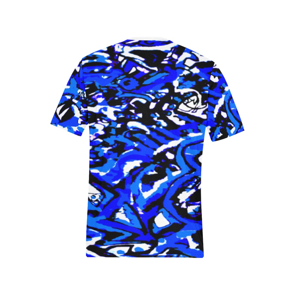 Abstract Blue and white pattern Men's All Over Print T-Shirt (Solid Color Neck) (Model T63)