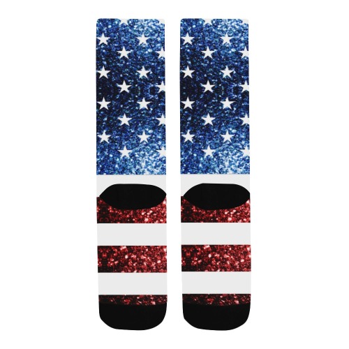 Sparkly USA flag America Red White Blue faux Sparkles patriotic bling 4th of July Men's Custom Socks