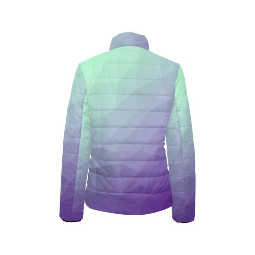Purple green ombre gradient geometric mesh pattern Women's Stand Collar Padded Jacket (Model H41)