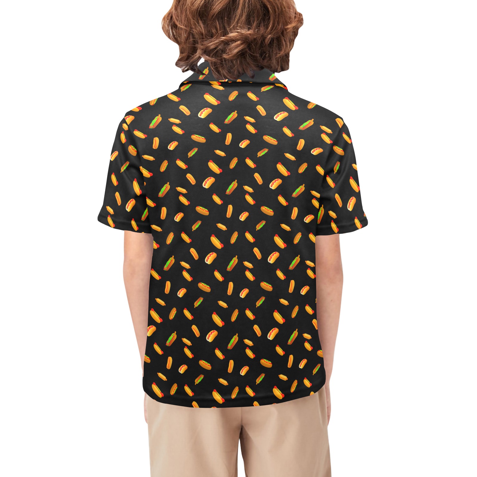 Hot Dog Pattern on Black Big Boys' All Over Print Polo Shirt (Model T55)