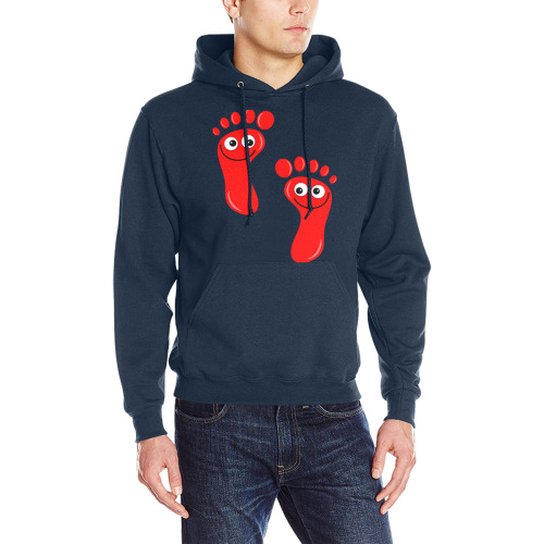 Happy Cartoon Red Human Foot Prints Oceanus Hoodie Sweatshirt (Model H03)