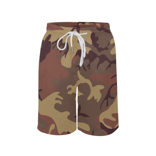 Camo Dark Brown Boys' Casual Beach Shorts (Model L52)