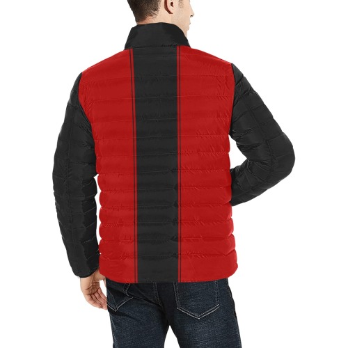 Red Black Stripe Racing Men's Stand Collar Padded Jacket (Model H41)