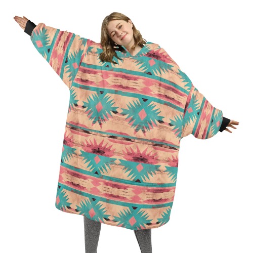 Adult Pink Aztec Blkt Hoodie1