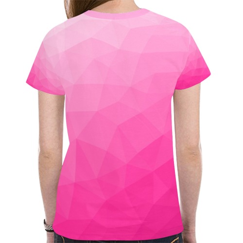 Hot pink gradient geometric mesh pattern New All Over Print T-shirt for Women (Model T45)