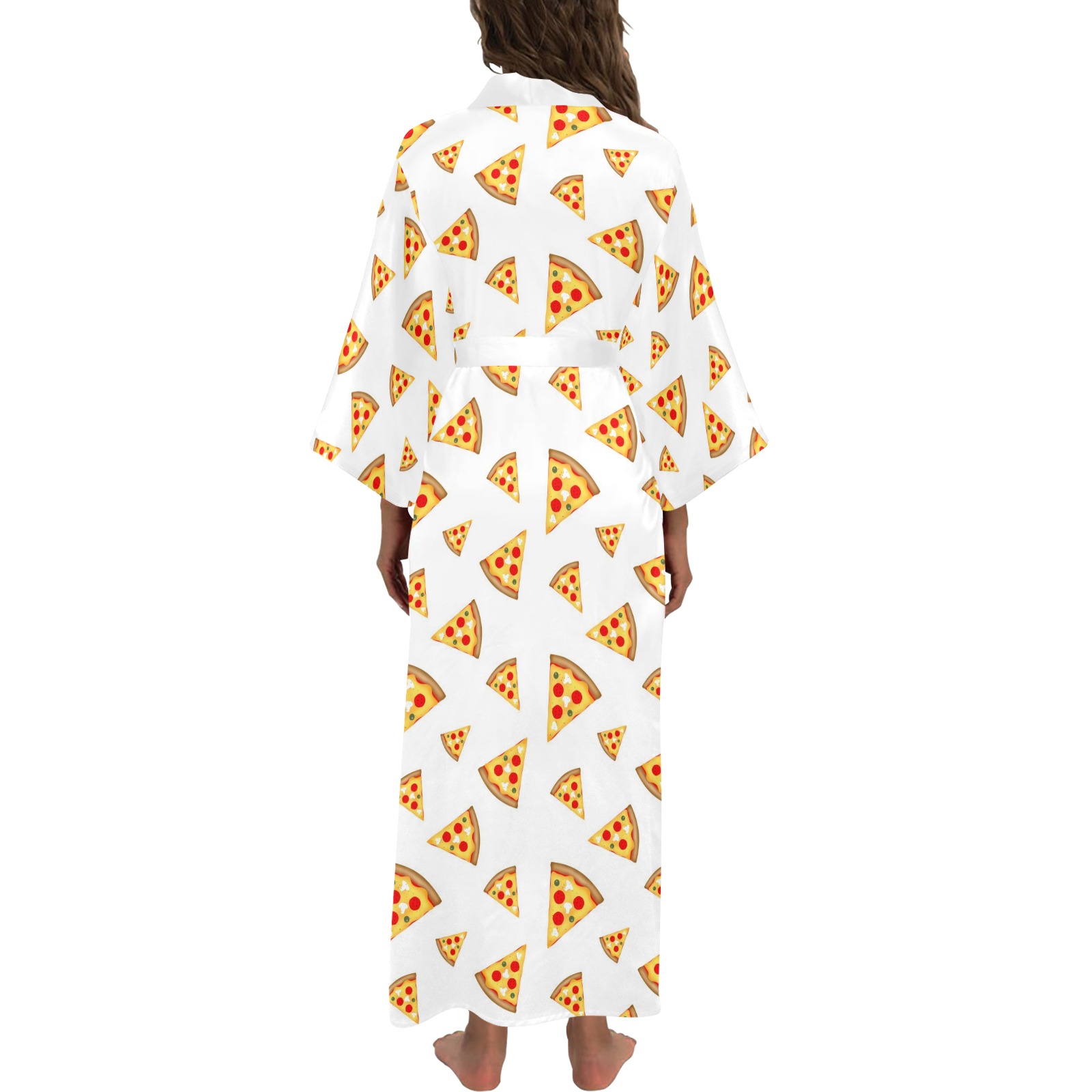 Cool and fun pizza slices pattern on white Long Kimono Robe