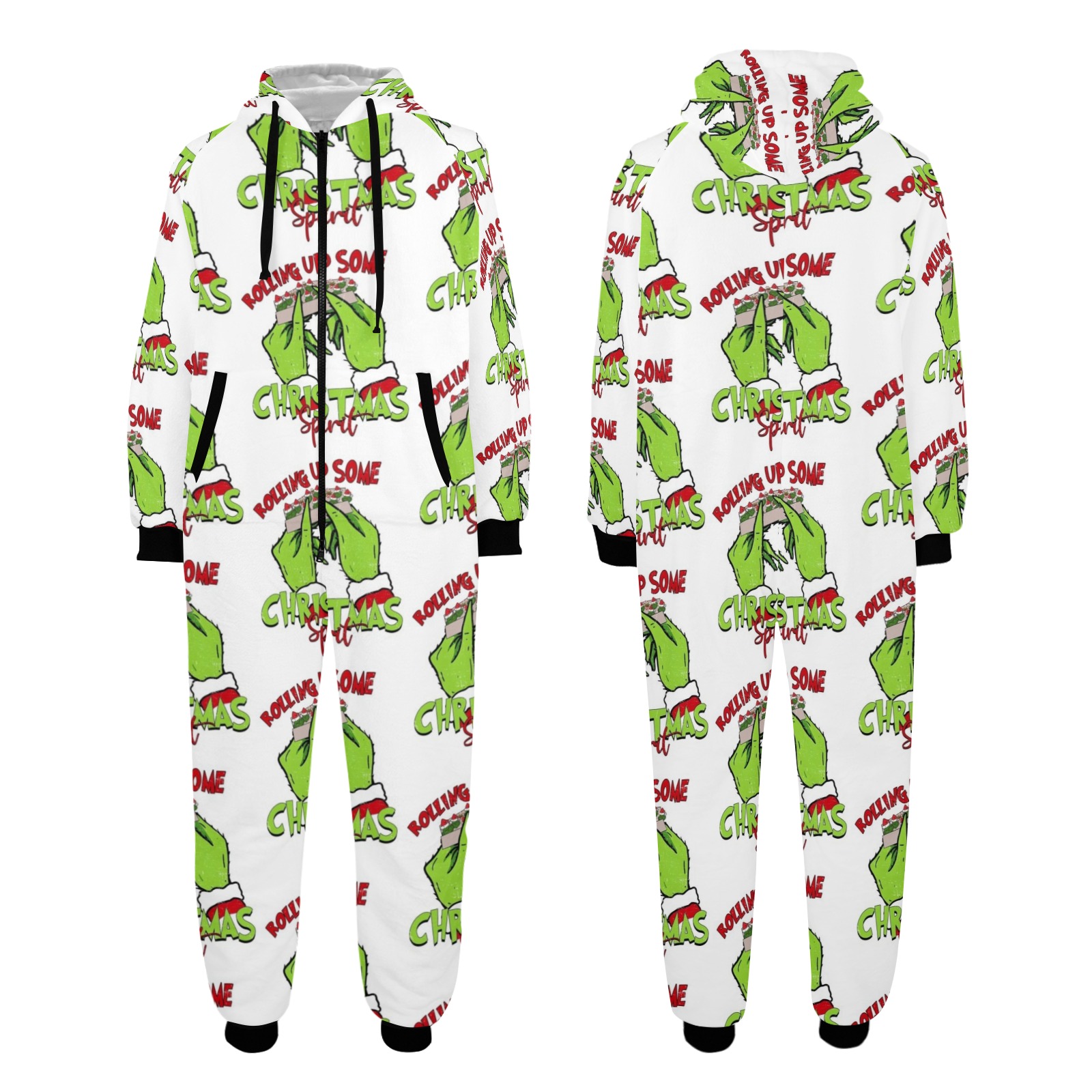 Christmas Spirit Onesie Unisex One-Piece Zip Up Hooded Pajamas