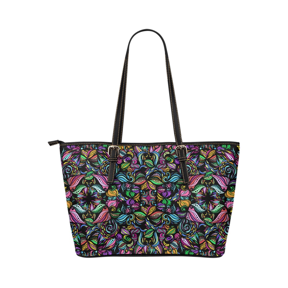 Whimsical Blooms Leather Tote Bag/Large (Model 1651)