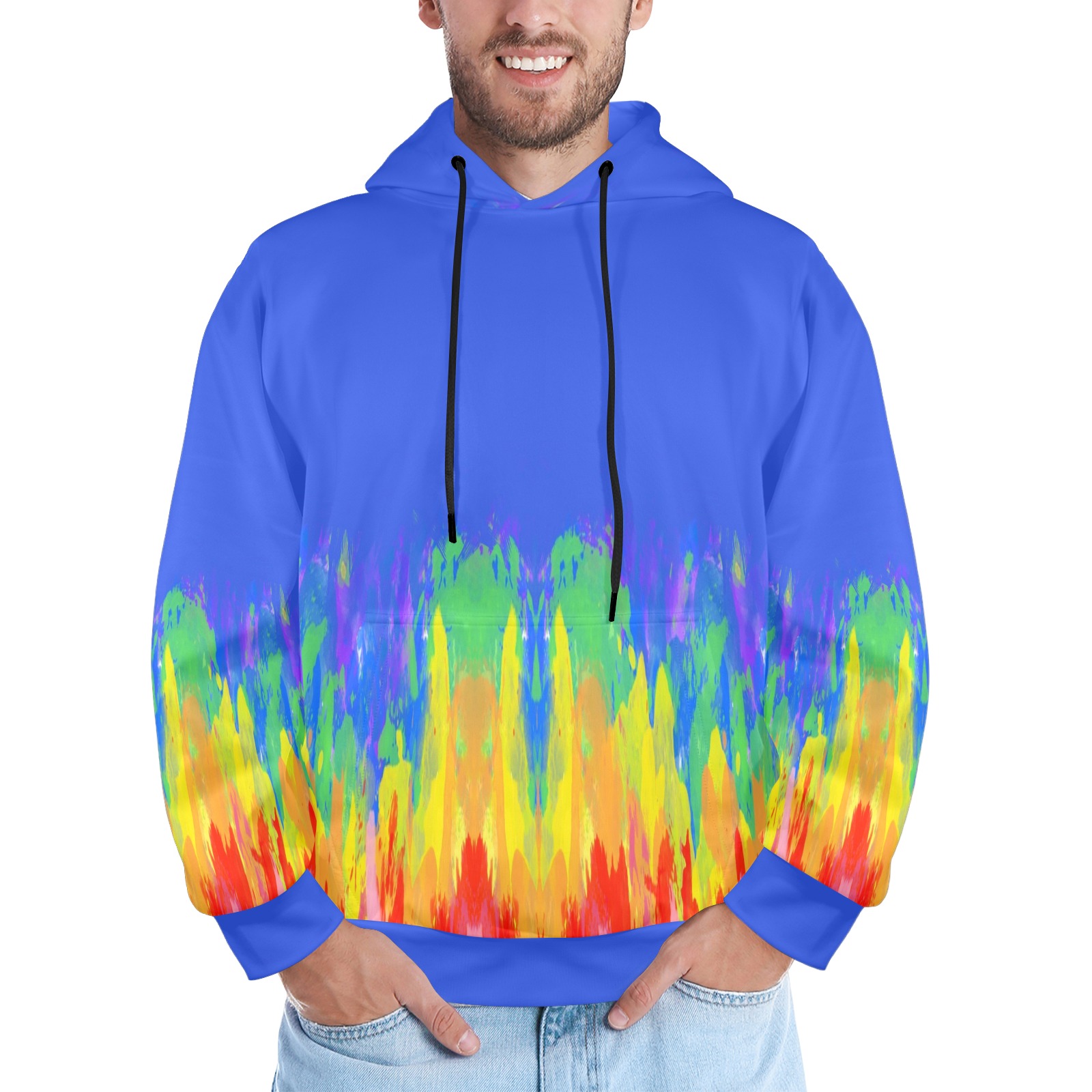 Abstract Paint Flames Blue Men's All Over Print Hoodie (Model H61)