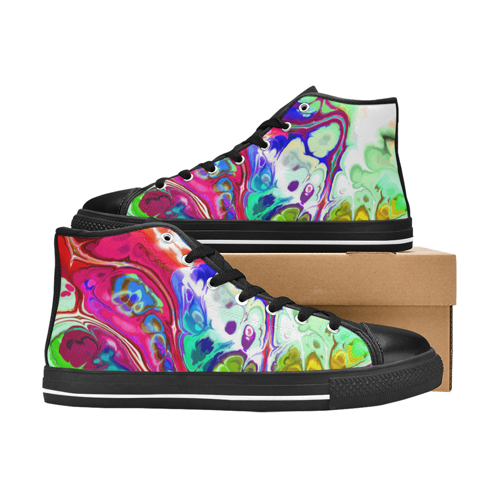 Abstract Liquid Marble Pouring Modern Art Texture Women's Classic High Top Canvas Shoes (Model 017)