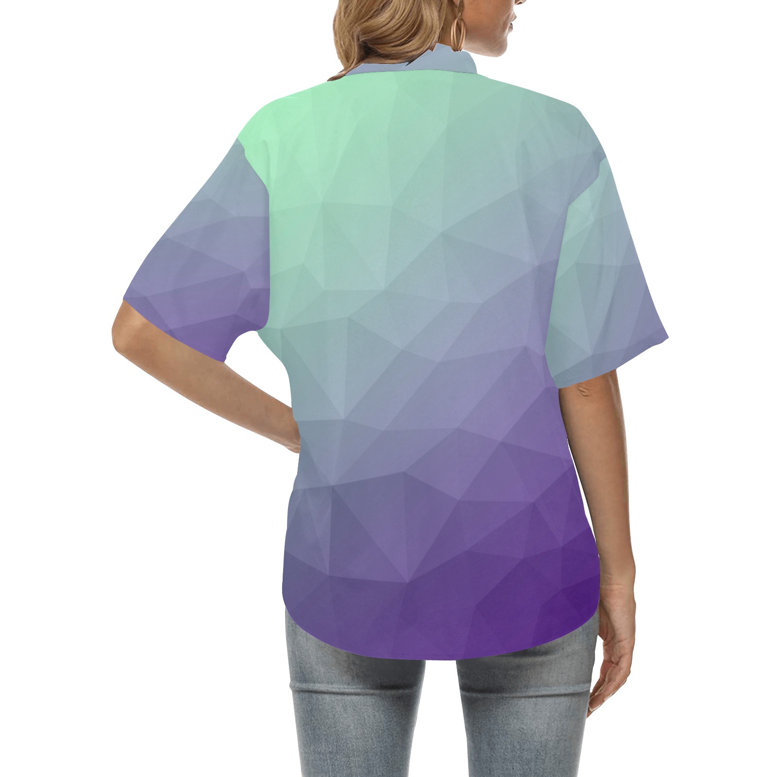 Purple green ombre gradient geometric mesh pattern All Over Print Hawaiian Shirt for Women (Model T58)