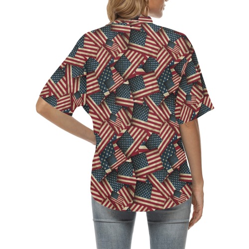 Patriotic USA American Flag Art All Over Print Hawaiian Shirt for Women (Model T58)