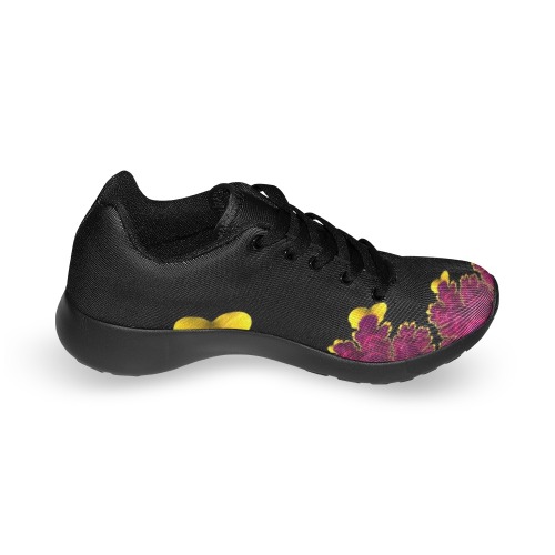 Purple Mauve and Yellow Fringe on Black Fractal Abstract Men’s Running Shoes (Model 020)