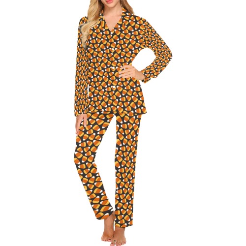Candy Corn - Black Bg Women's Long Pajama Set