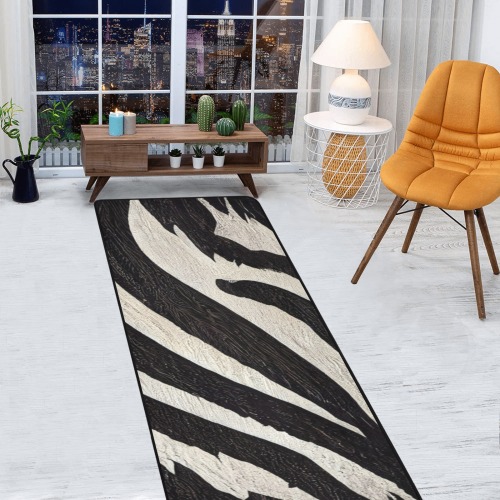 black and white zebra pattern 002a Area Rug with Black Binding 9'6''x3'3''