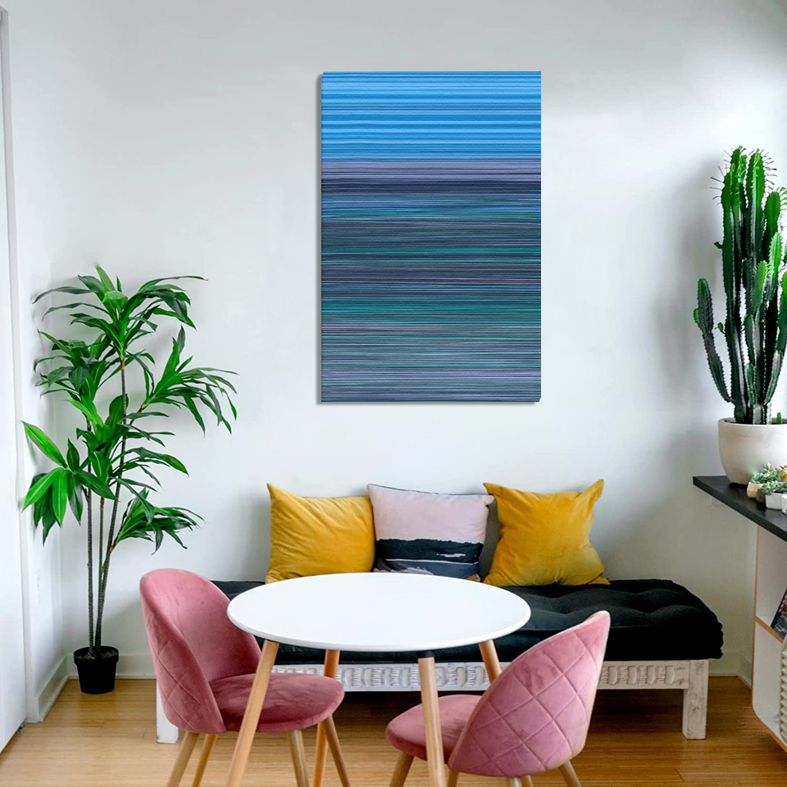 Abstract Blue Horizontal Stripes Frame Canvas Print 20"x30"