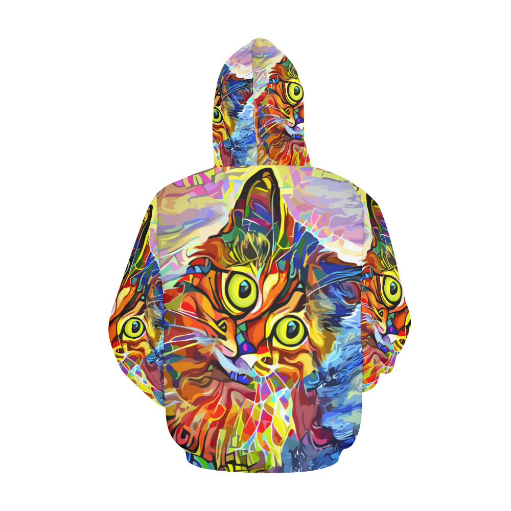 Abstract Cat Face Artistic Pet Portrait Painting All Over Print Hoodie for Women (USA Size) (Model H13)