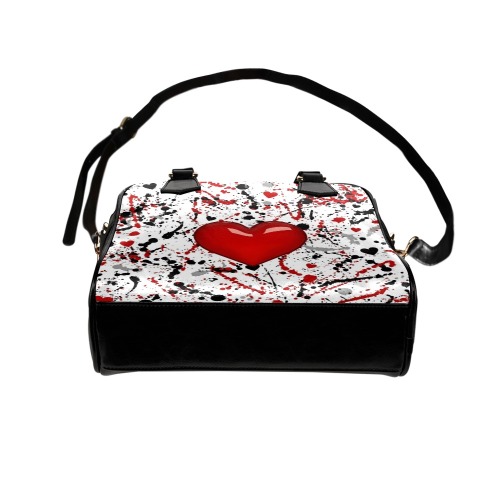 Heart Paint Splatter Red & Black Fashionable Double Sided PU Leather Shoulder Handbag! Shoulder Handbag (Model 1634)