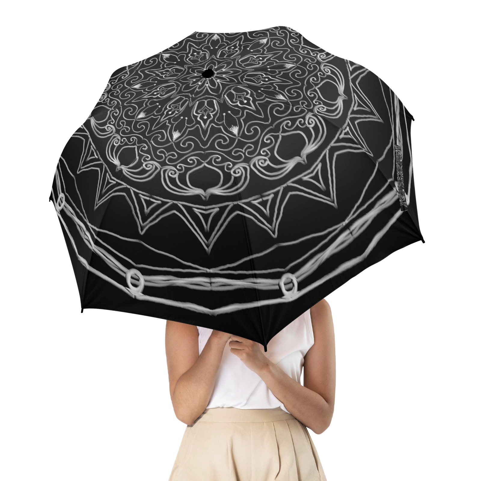 mandala 3D-12 gris Semi-Automatic Foldable Umbrella (Model U12)