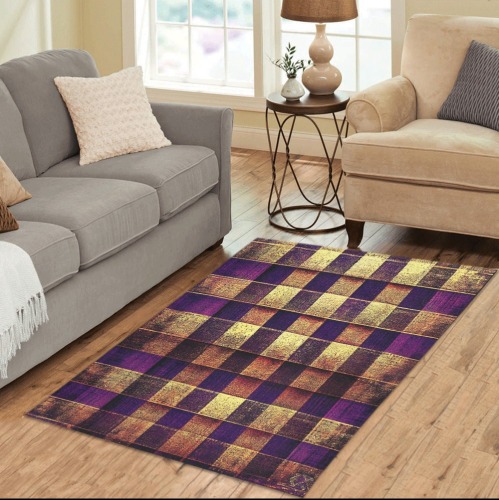 gold and violet check pattern Area Rug 5'x3'3''