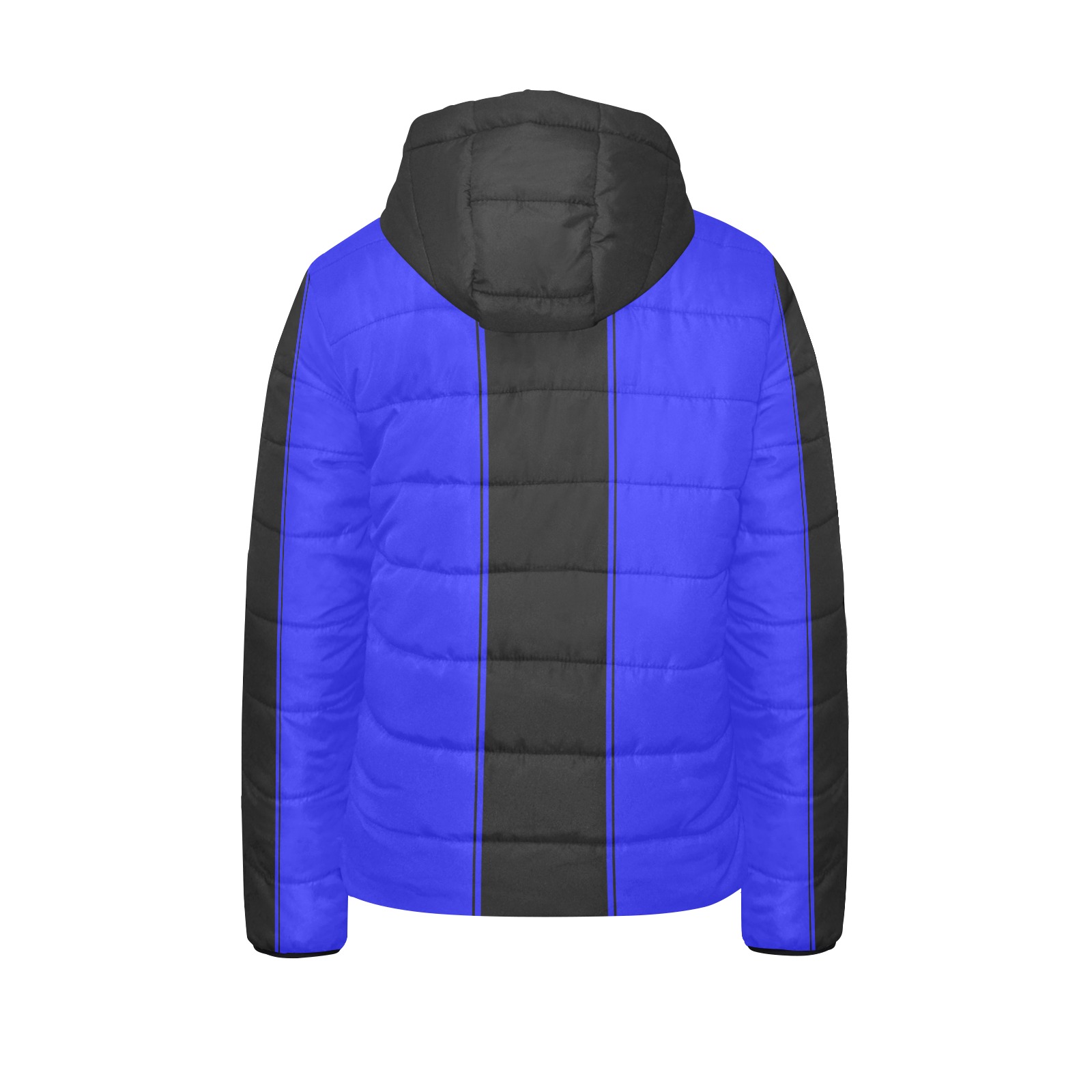 Racing Stripe Center Black Blue Kids' Padded Hooded Jacket (Model H45)