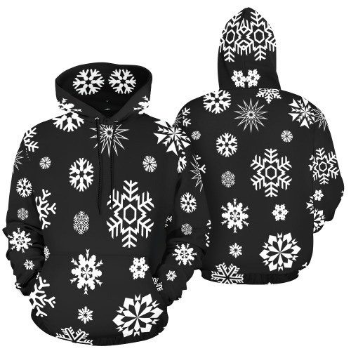 White Snowflakes Snowfall Winter Pattern All Over Print Hoodie for Women (USA Size) (Model H13)