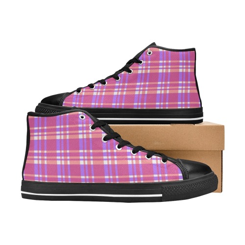 Light Purple And Pink Plaid Women's Classic High Top Canvas Shoes (Model 017)