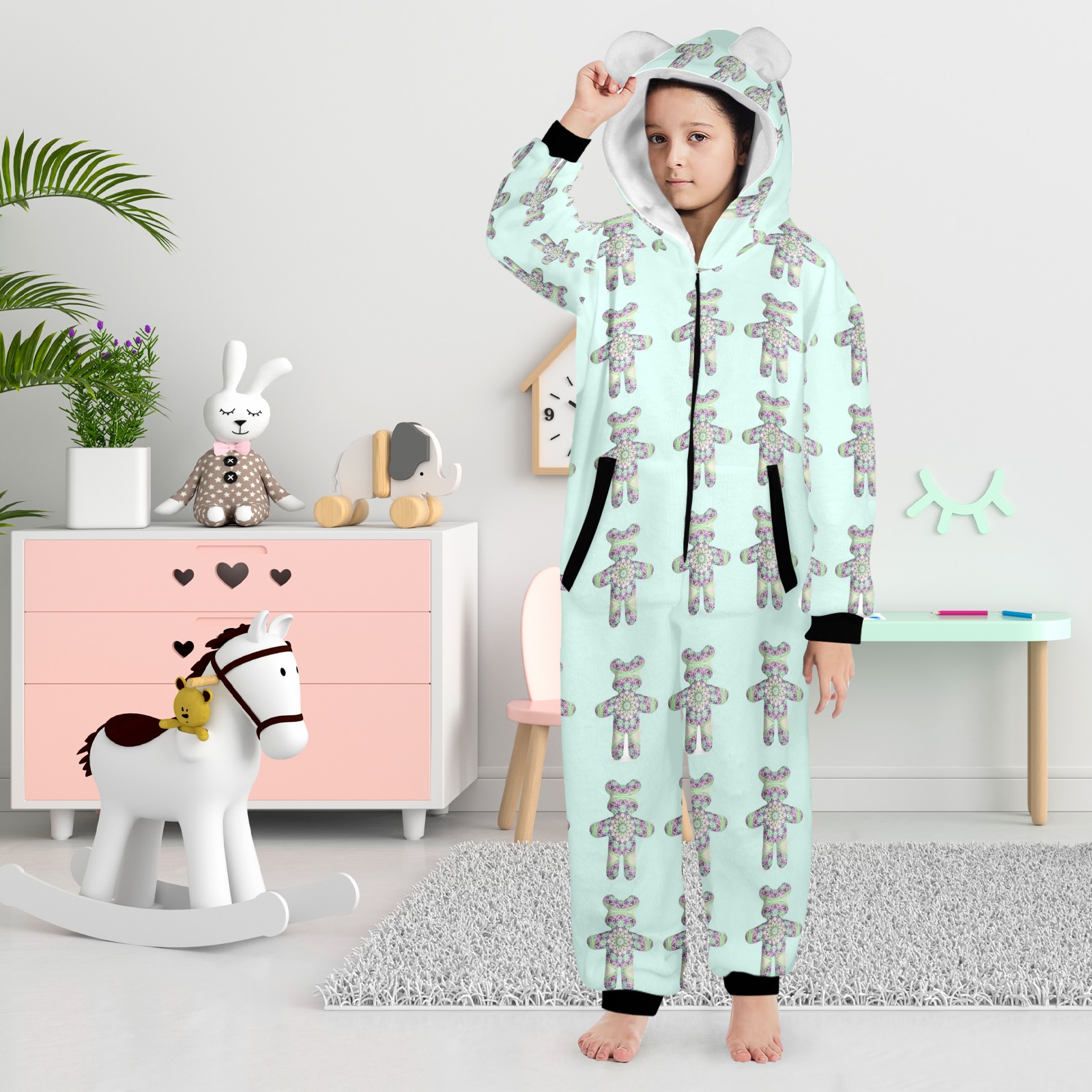 nounours 2g One-Piece Zip Up Hooded Pajamas for Big Kids