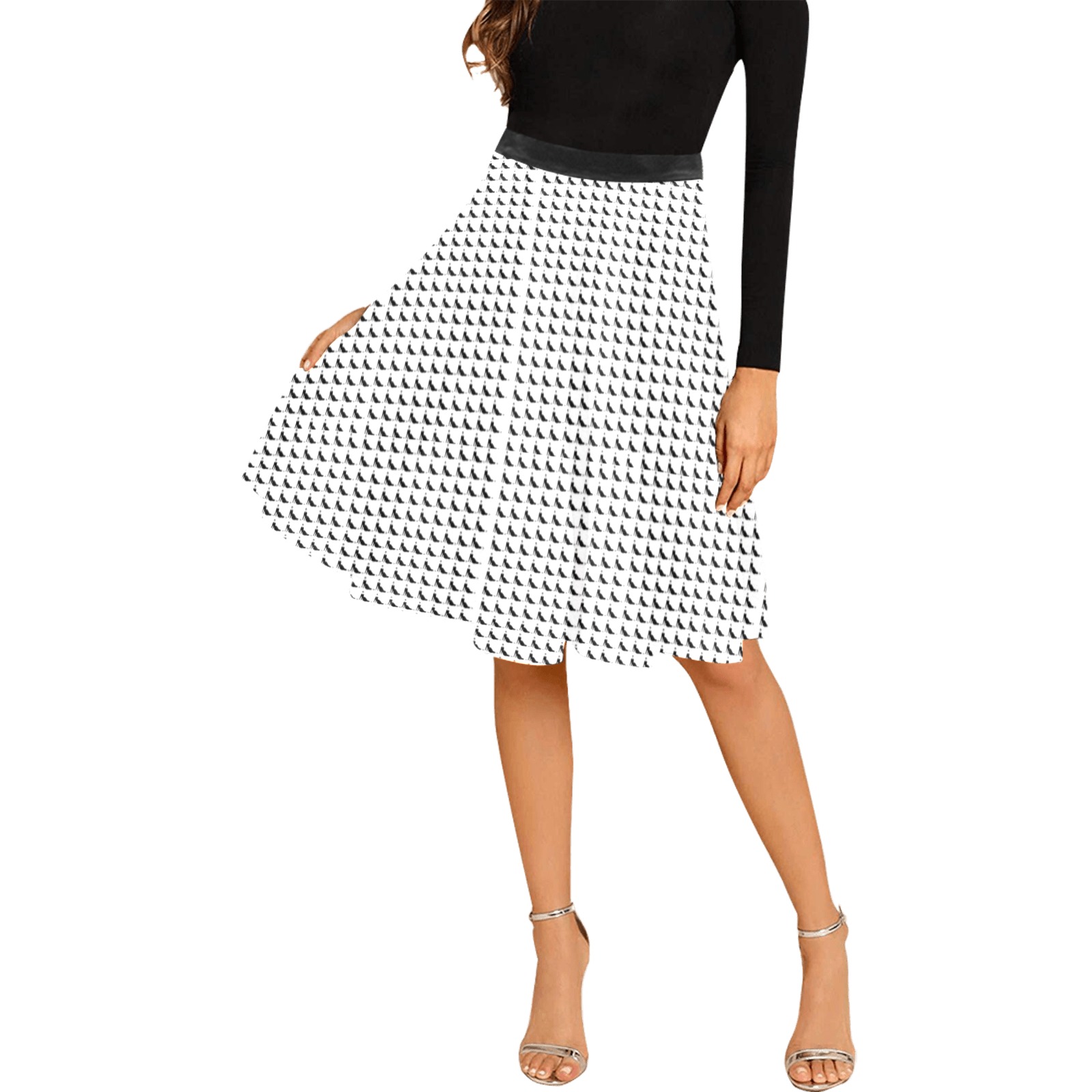 Lounging Audrey Houndstooth Plaid Melete Pleated Midi Skirt (Model D15)
