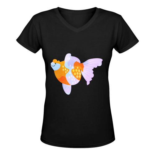 Pearlscale Fancy Aquarium Gold Fish Cartoon Women's Deep V-neck T-shirt (Model T19)