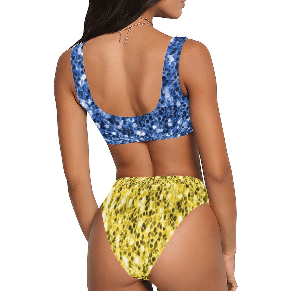 Blue yellow Ukraine flag glitter faux sparkles Sport Top & High-Waisted Bikini Swimsuit (Model S07)