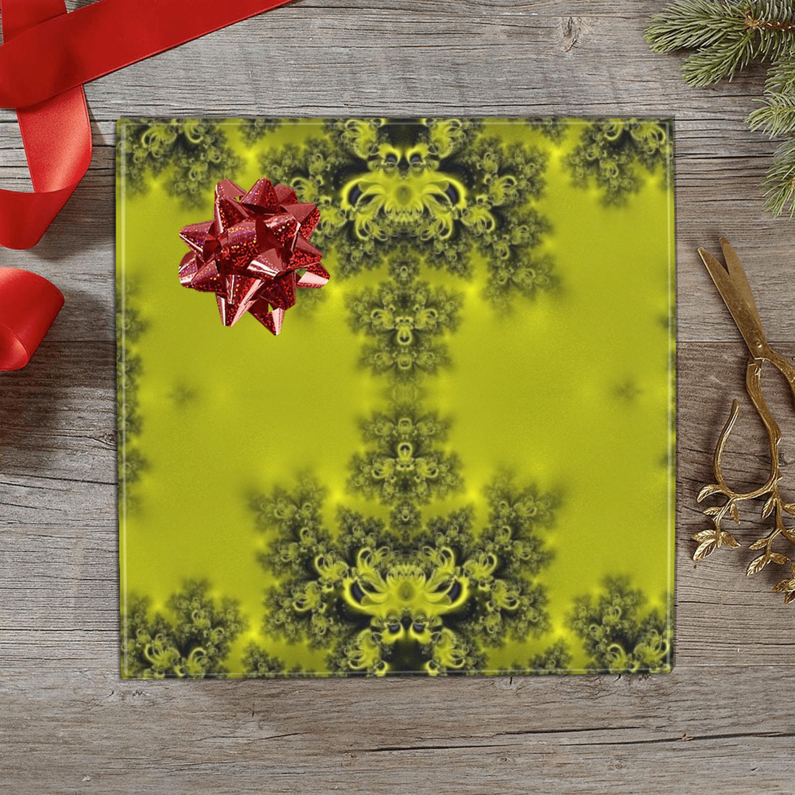 Summer Sunflowers Frost Fractal Gift Wrapping Paper 58"x 23" (2 Rolls)