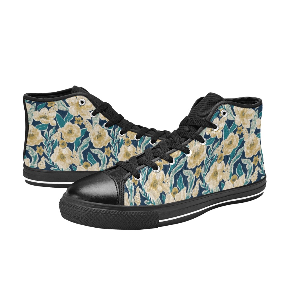 Painted Flowers Women's Classic High Top Canvas Shoes (Model 017)