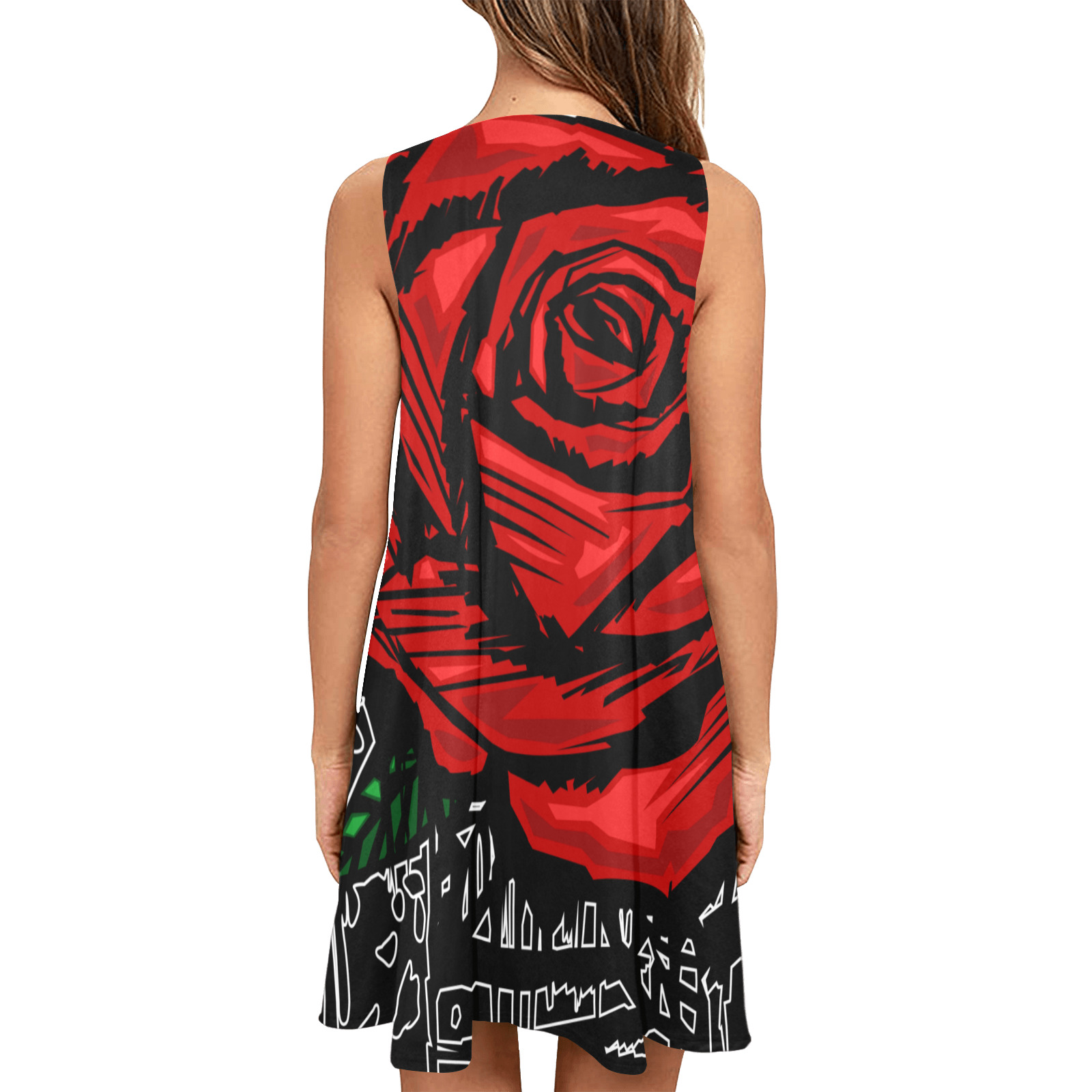 Rugged Rose Sleeveless A-Line Pocket Dress (Model D57)