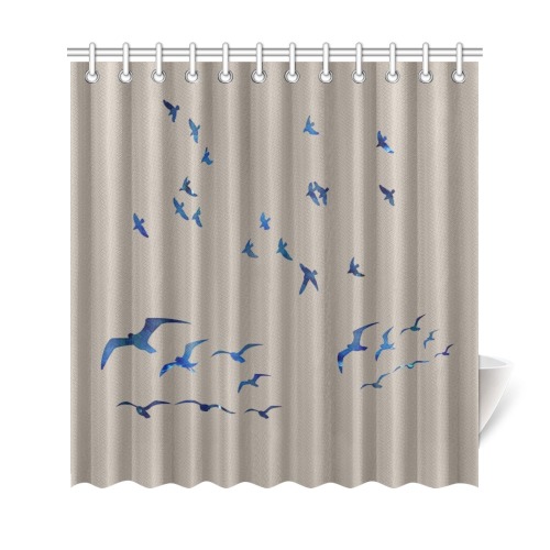 Flock of Birds on Beige Shower Curtain 69"x72"