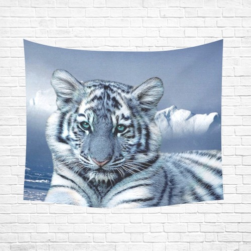 Blue White Tiger Cotton Linen Wall Tapestry 60"x 51"