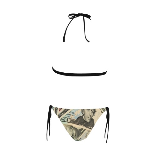 US PAPER CURRENCY Buckle Front Halter Bikini Swimsuit (Model S08)