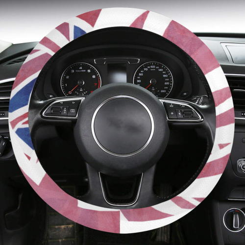 Abstract Union Jack British Flag Collage Steering Wheel Cover with Anti-Slip Insert