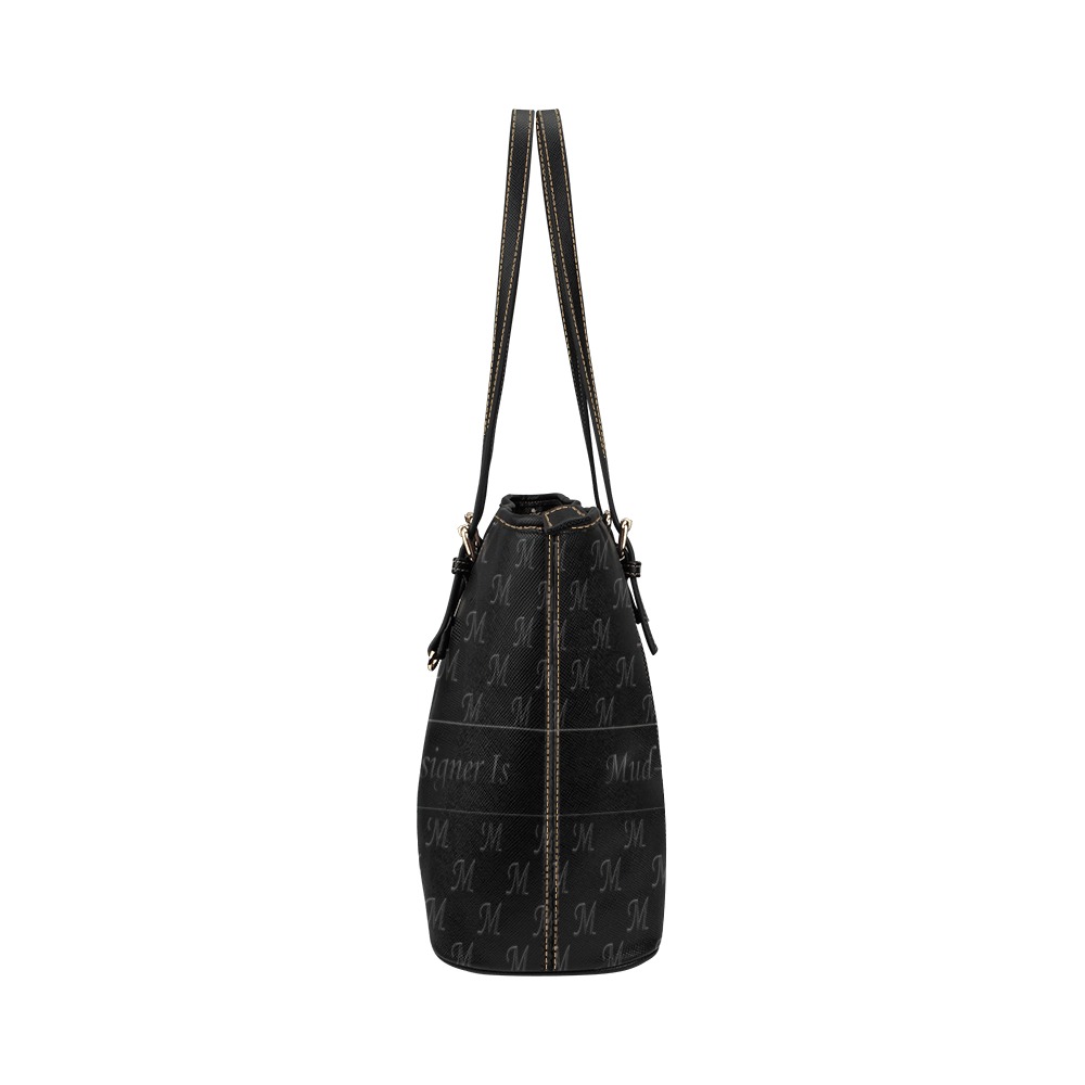 Mud-di Signature Black Stripe Leather Tote Bag/Small (Model 1651)