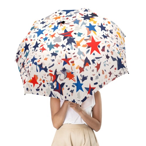 Stars of red, blue, orange colors on beige. Semi-Automatic Foldable Umbrella (Model U12)