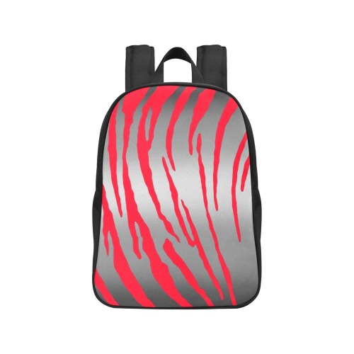 Silver Tiger Stripes Red Fabric School Backpack (Model 1682) (Medium)