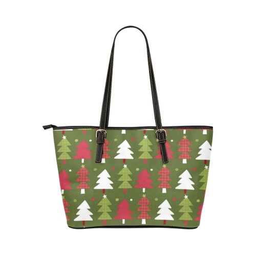 Colorful Christmas Trees Leather Tote Bag/Small (Model 1651)