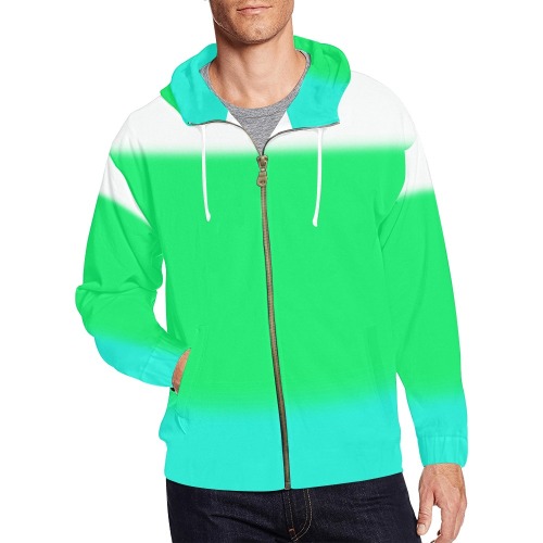 Minty Ombre All Over Print Full Zip Hoodie for Men (Model H14)