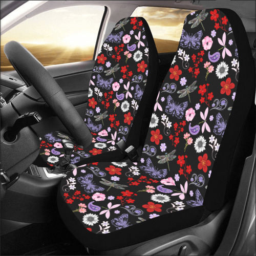 Black, Red, Pink, Purple, Dragonflies, Butterfly and Flowers Design Car Seat Covers (Set of 2)