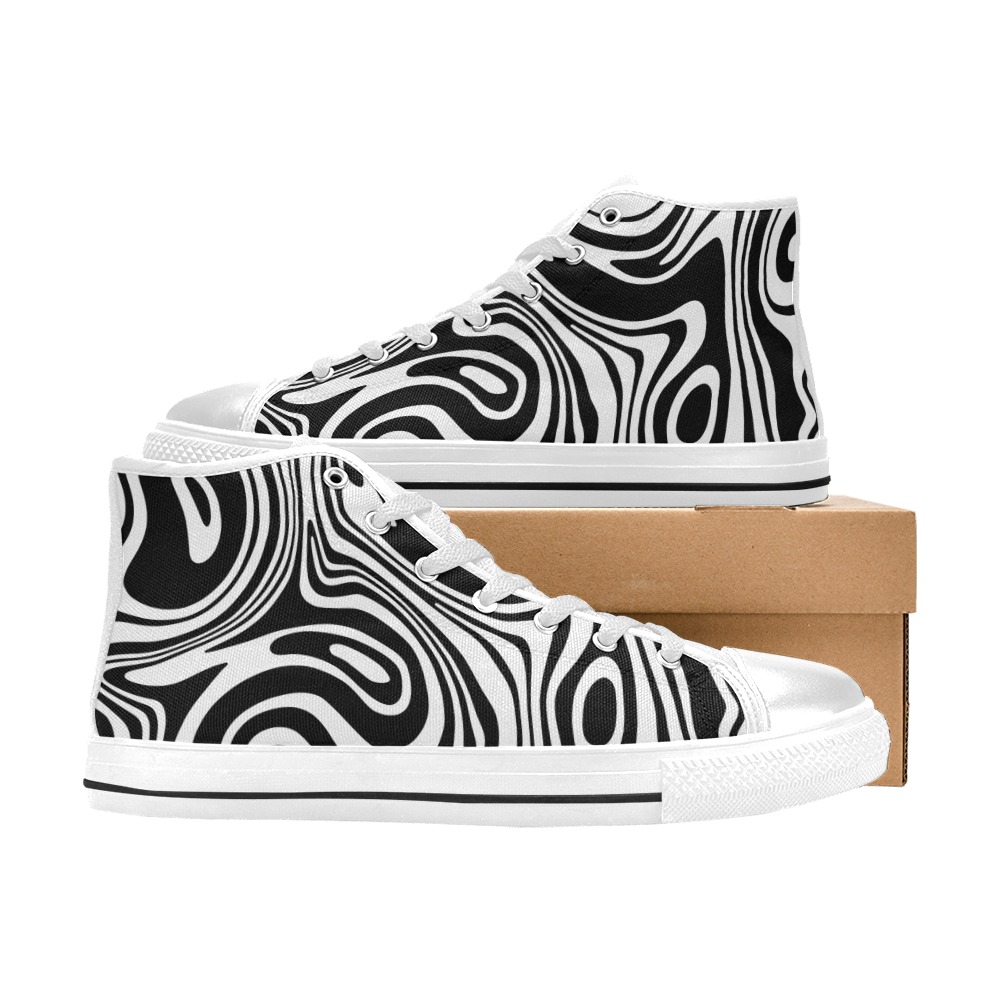 Black and White Marble Men’s Classic High Top Canvas Shoes (Model 017)