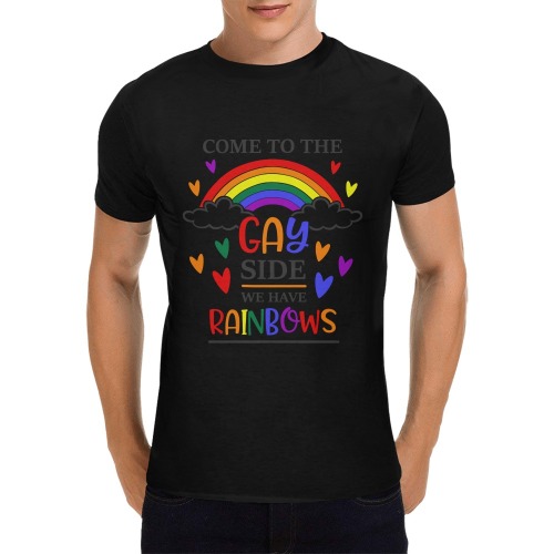 Come To The Gay Side We Have Rainbows (Black) Men's T-Shirt in USA Size (Front Printing Only)