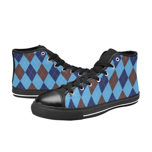 Blue Argyle Men’s Classic High Top Canvas Shoes (Model 017)