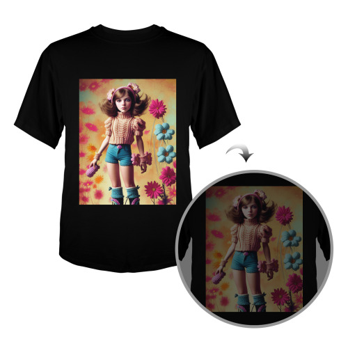pretty retro vintage girl with flowers 4 Men's Glow in the Dark T-shirt (Front Printing)