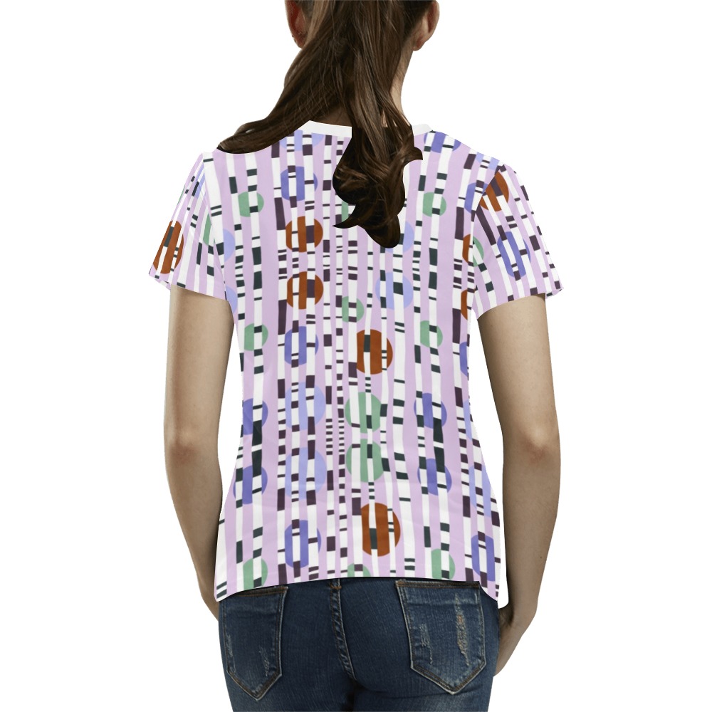 Striped stripes and circles_01 All Over Print T-Shirt for Women (USA Size) (Model T40)